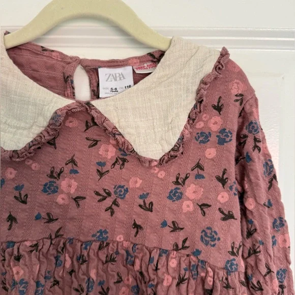 ZARA Mauve Cottage Core Long Sleeve Floral Dress Shirt 5-6 years - Picture 1 of 5